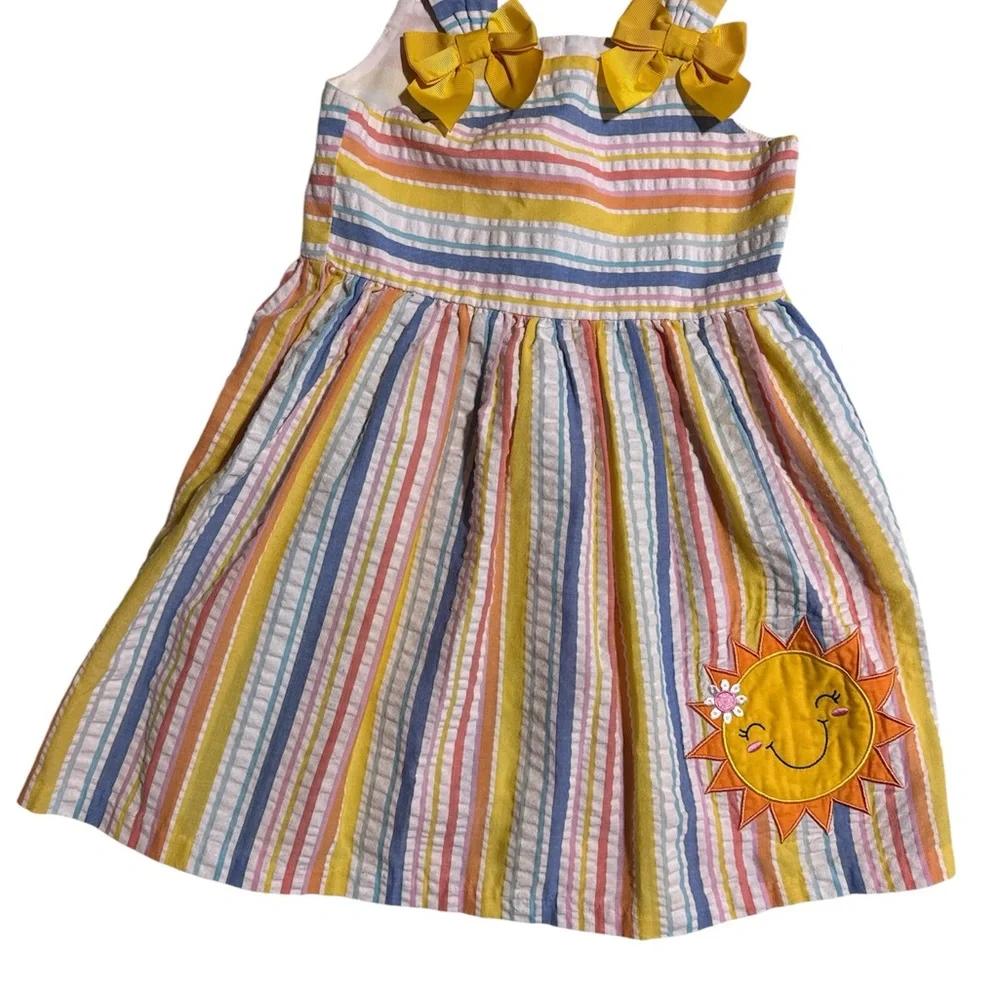 Bonnie Jean Yellow Multi-Stripe Sundress with Sun‎ Applique